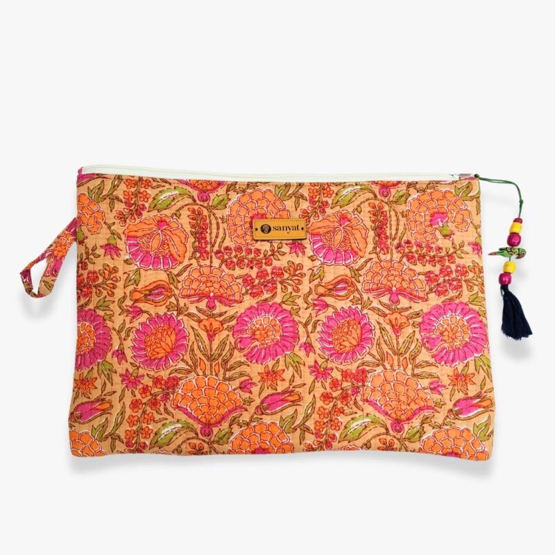 Quilted Laptop Sleeve – Floral Orange
