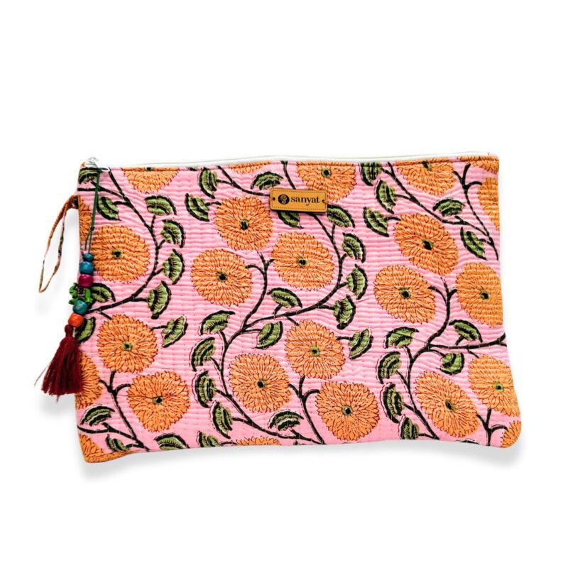 Quilted Laptop Sleeve – Orange Floral - Image 2