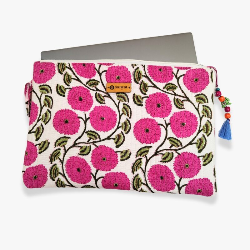 Quilted Laptop Sleeve - Floral Pink - Image 2