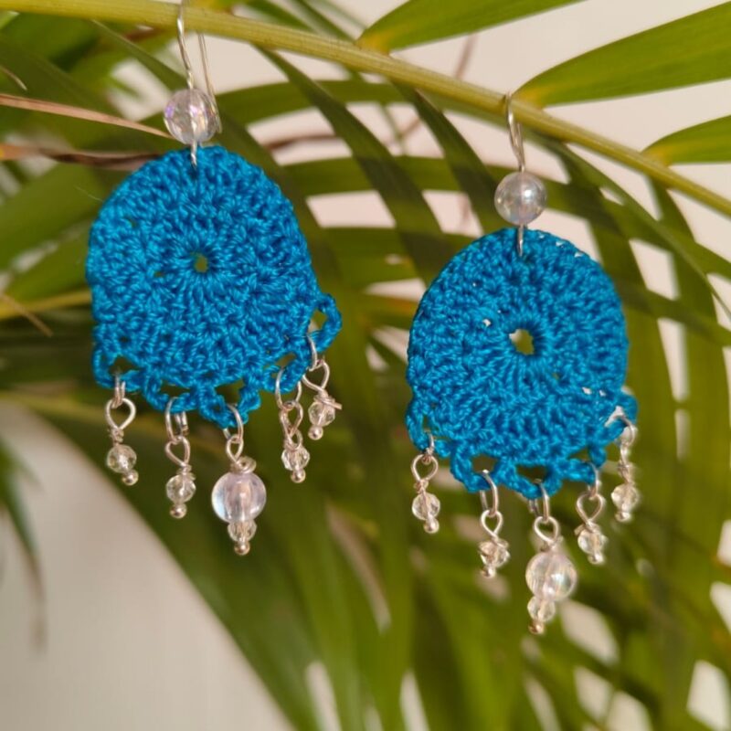 Blue Crochet Earrings with Charms