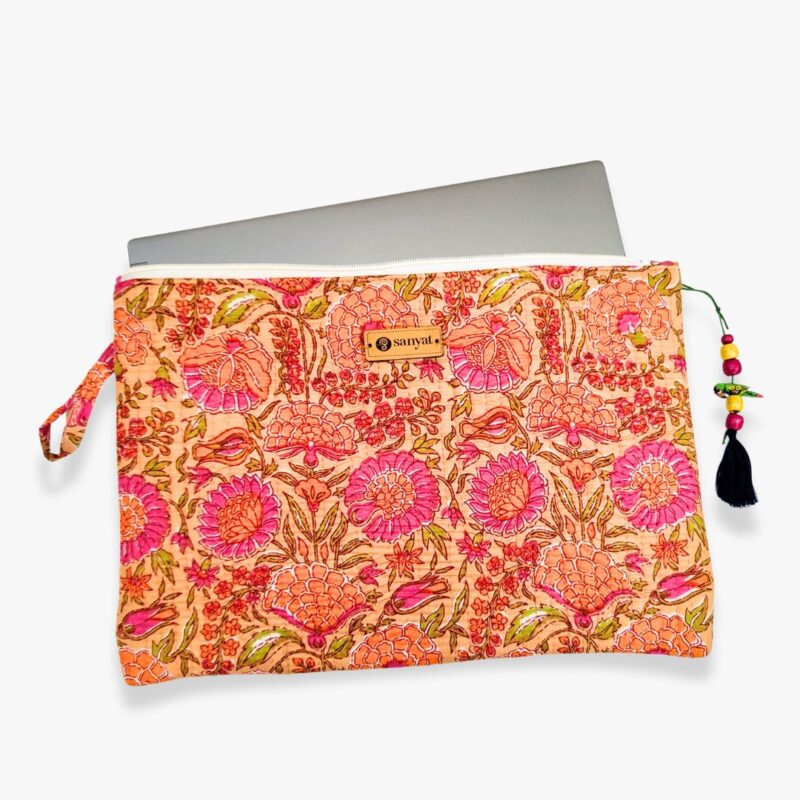 Quilted Laptop Sleeve – Floral Orange - Image 5