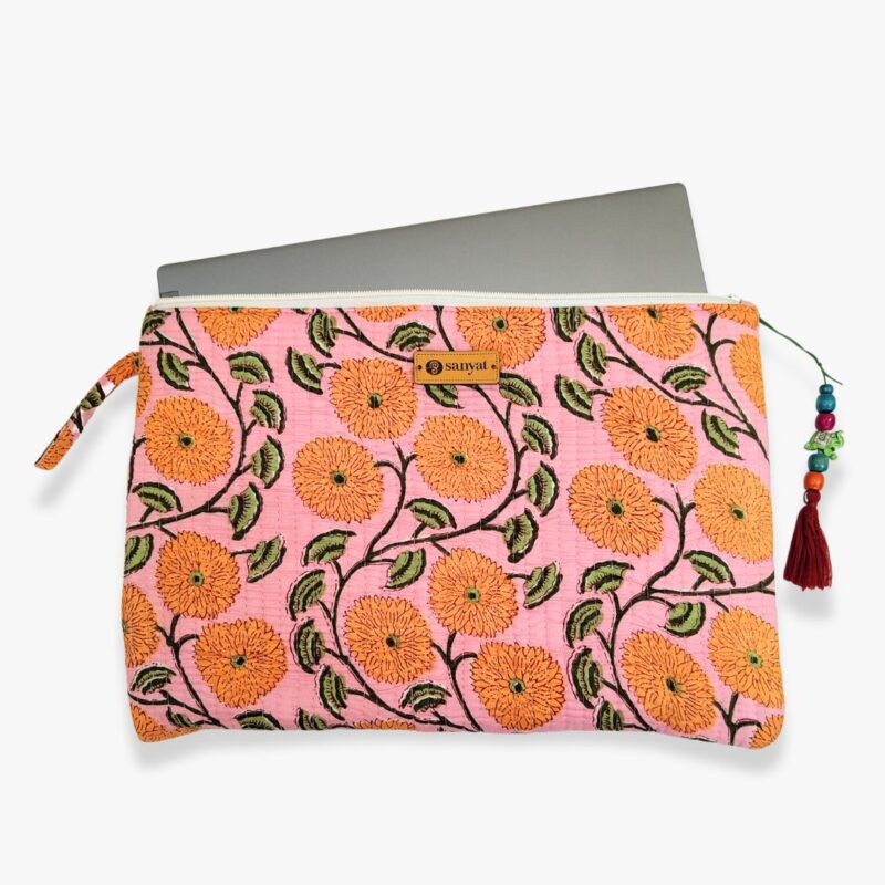 Quilted Laptop Sleeve – Orange Floral - Image 3
