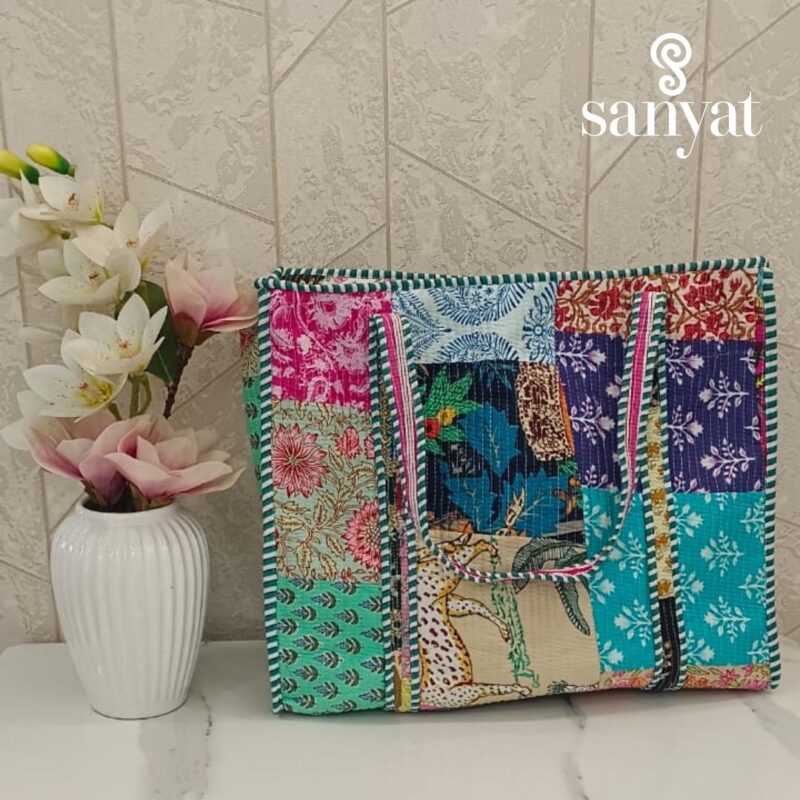Quilted Tote Bag with patch work - Image 3