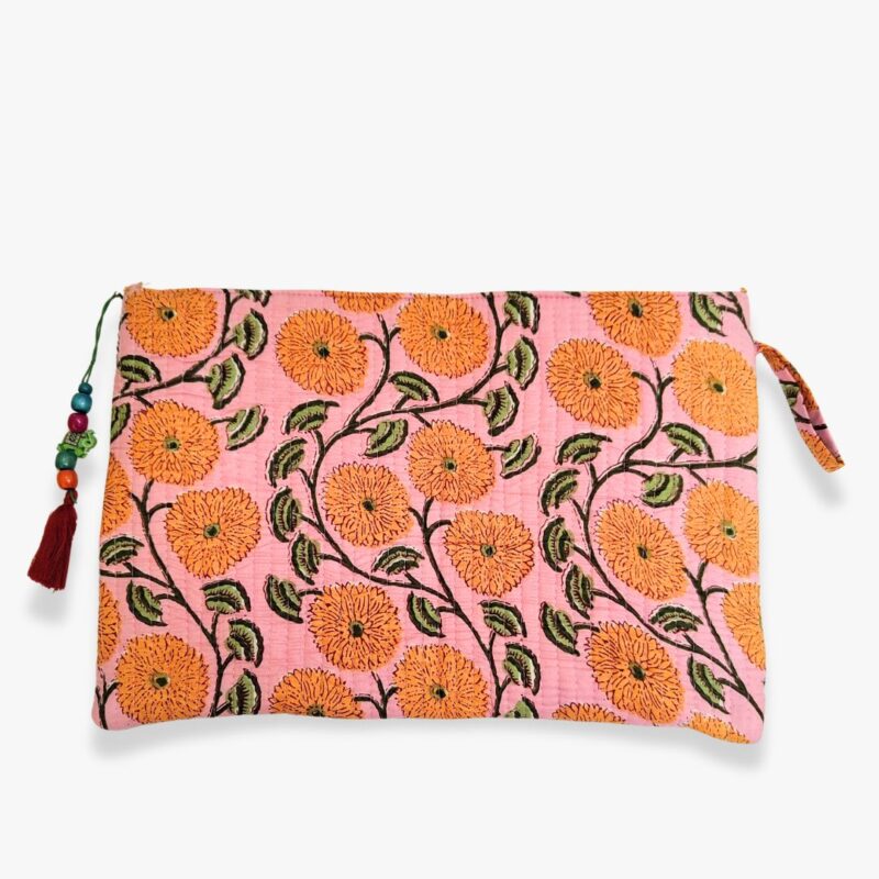 Quilted Laptop Sleeve – Orange Floral