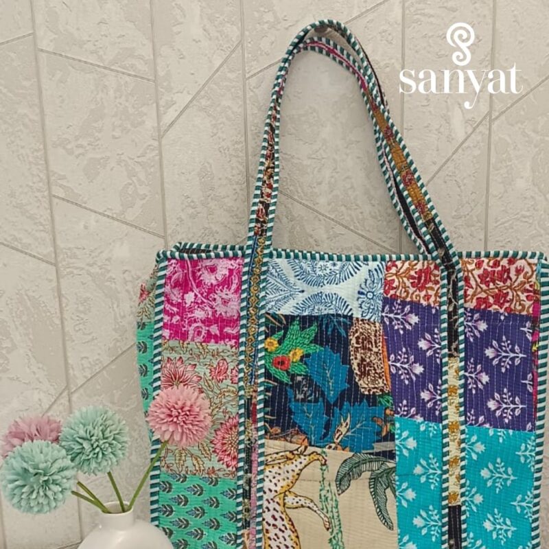Quilted Tote Bag with patch work - Image 2