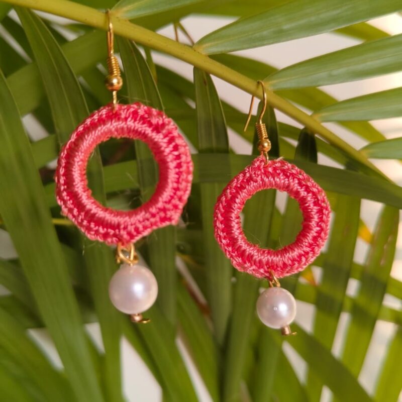 Peach Crochet Earrings with Pearl