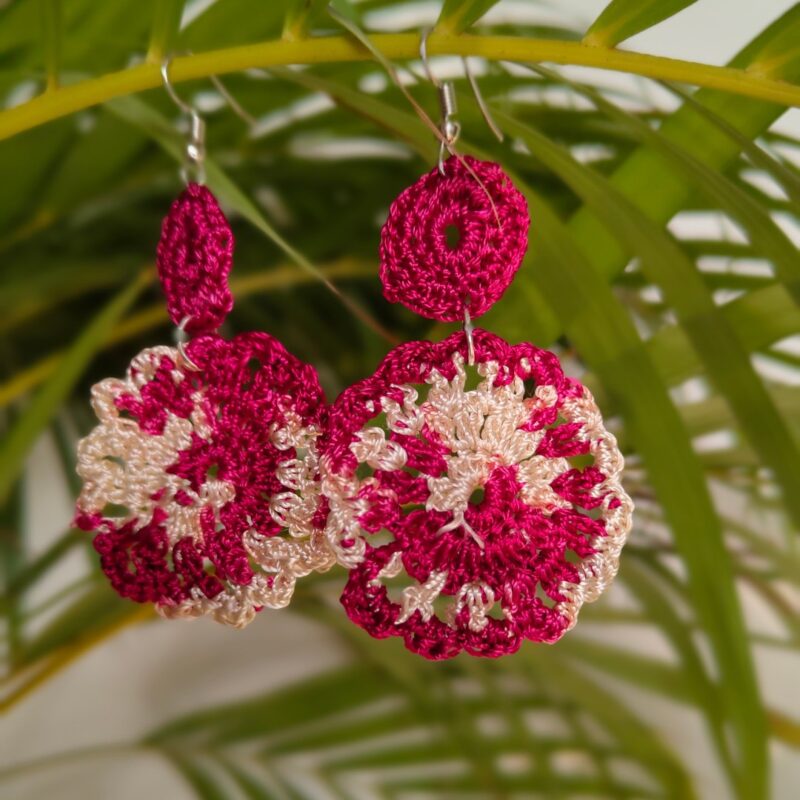 Pink White Crochet Earrings