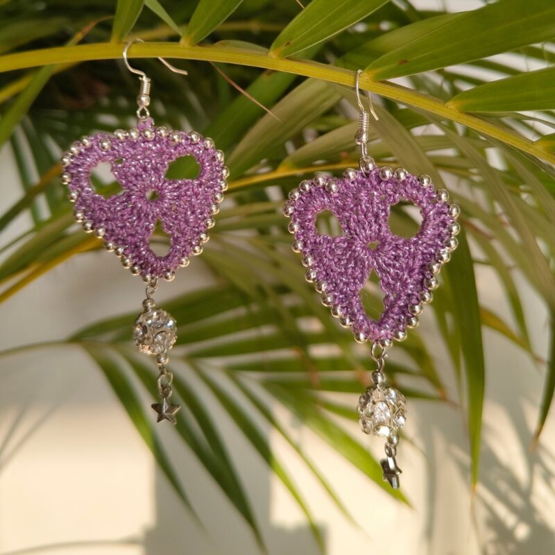Purple Triangle Crochet Earrings