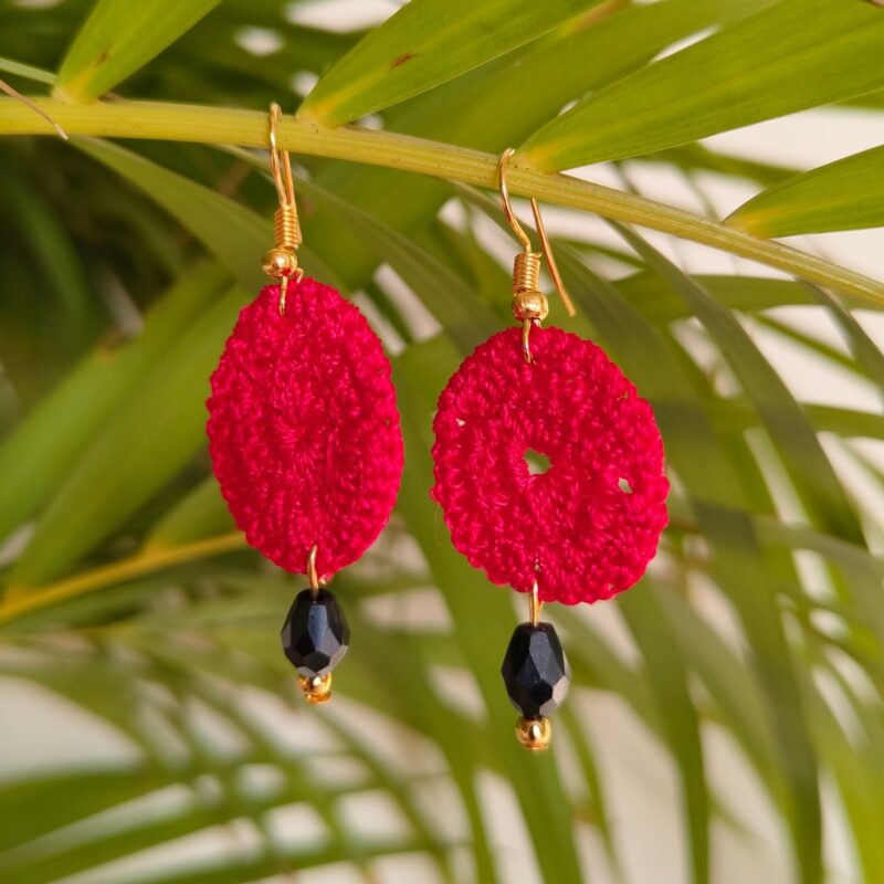 Round Red Crochet Earrings