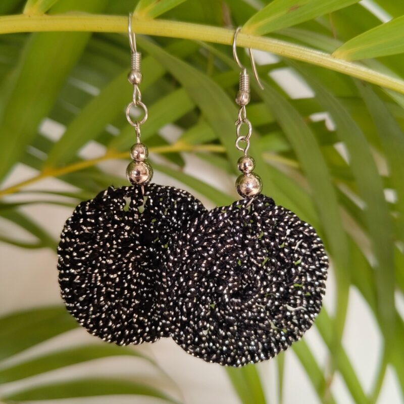 Black Round Crochet Earrings