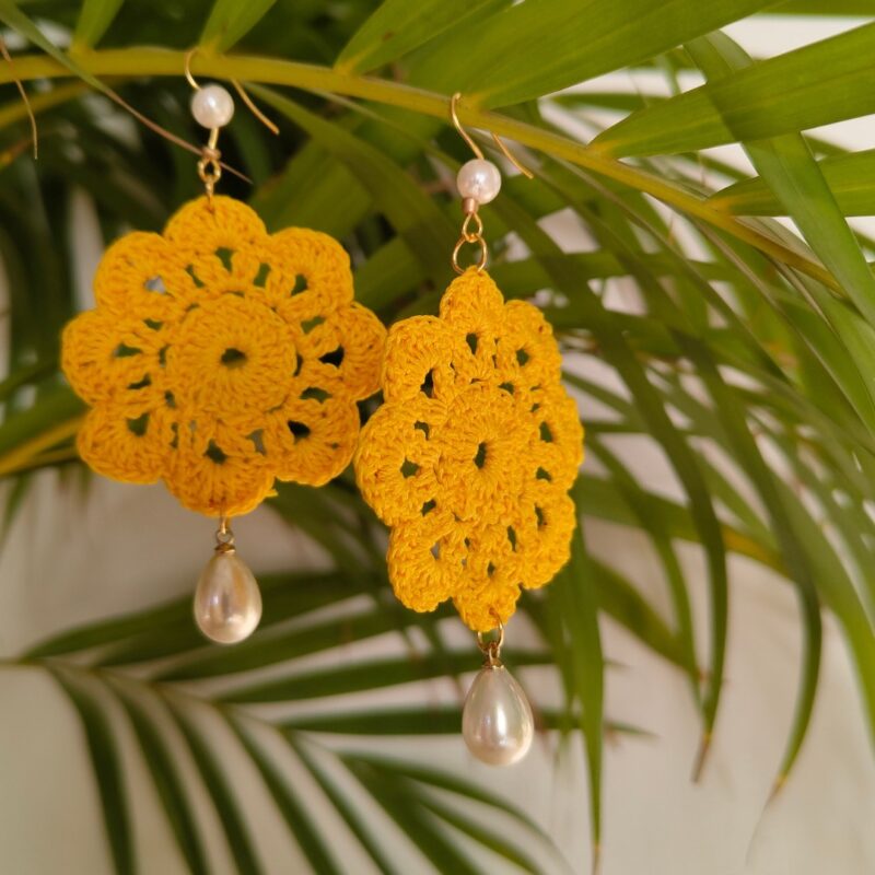 Yellow Floral Crochet Earrings