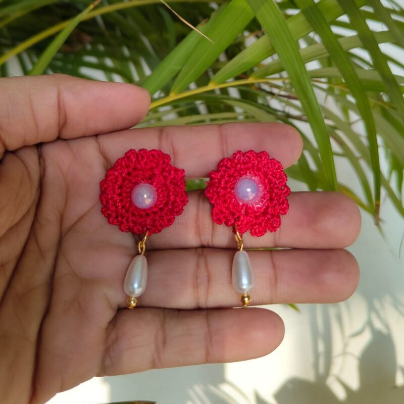 Red Small Crochet Earrings