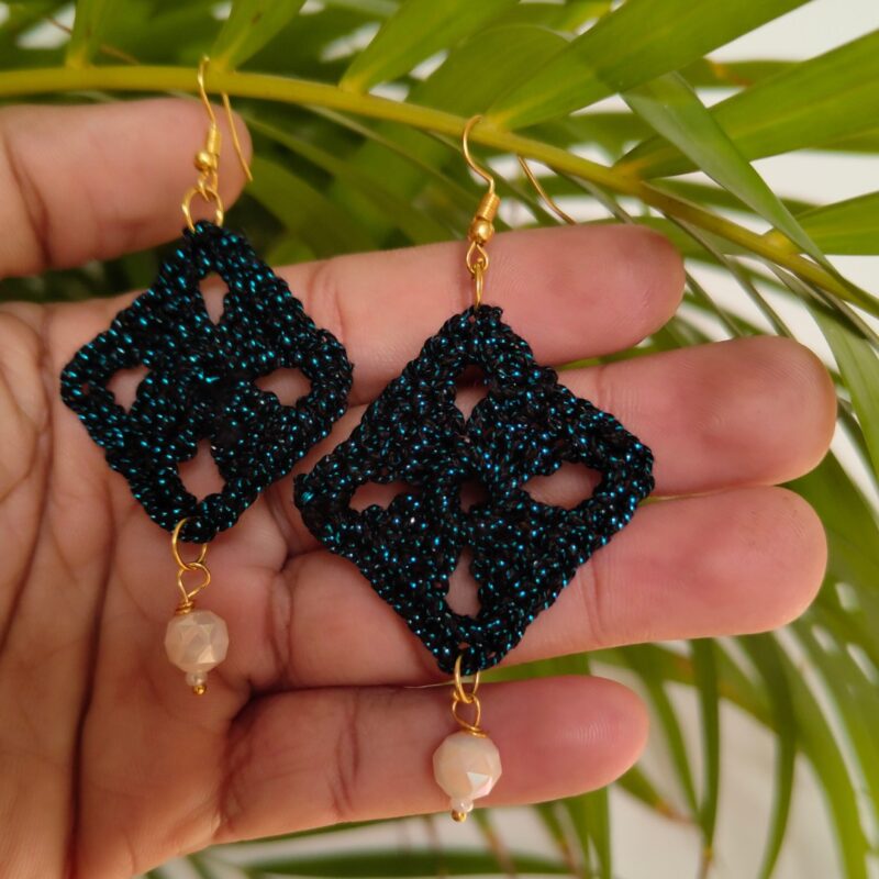 Black Diamond Crochet Earrings
