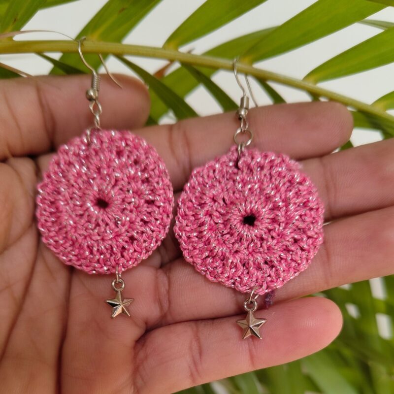 Pink Star Crochet Earrings